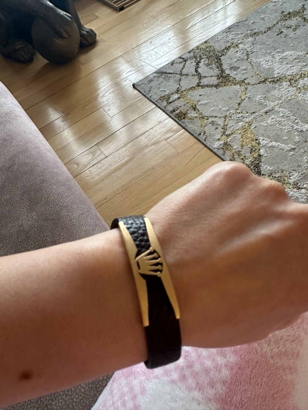 Rolex Brown Leather Bracelet with 18k Gold plated Logo Accent